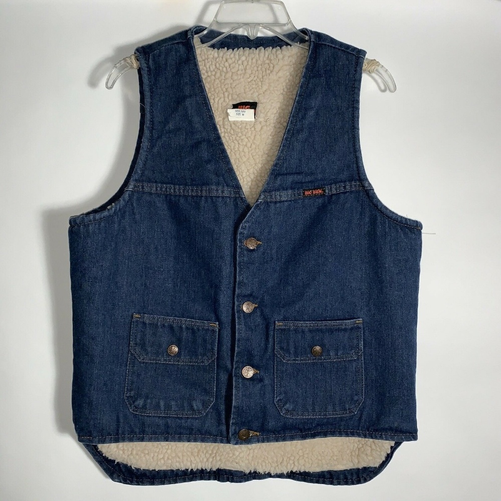 Vtg Big Ben Sherpa Lined Denim Vest Mens Medium